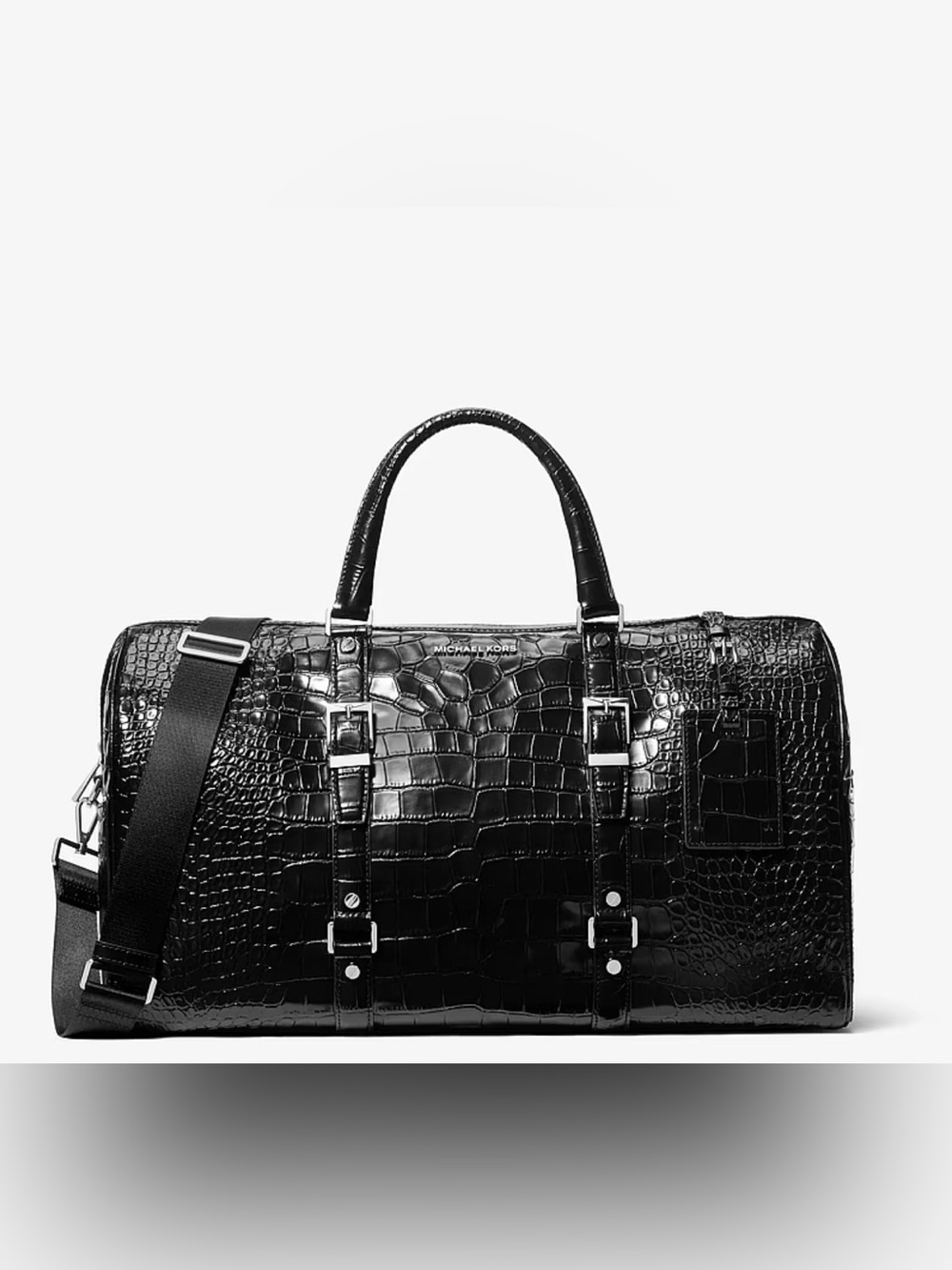 Michael Kors Black Croc-Embossed Leather Duffel